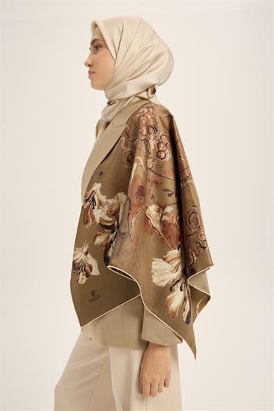 NARİN TİVİL İPEK EŞARP 90*90 CM - CAMEL