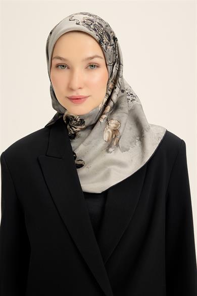 NARİN TİVİL İPEK EŞARP 90*90 CM - GRİ
