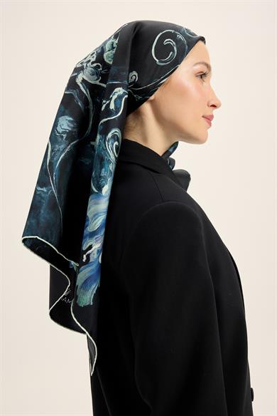 NARİN TİVİL İPEK EŞARP 90*90 CM - LACİVERT