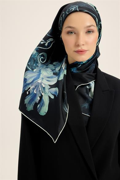NARİN TİVİL İPEK EŞARP 90*90 CM - LACİVERT
