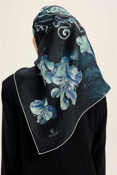 NARİN TİVİL İPEK EŞARP 90*90 CM - LACİVERT