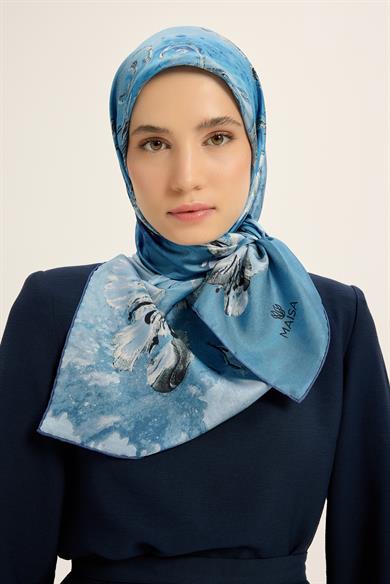 NARİN TİVİL İPEK EŞARP 90*90 CM - MAVİ