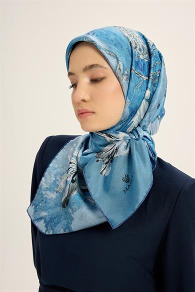 NARİN TİVİL İPEK EŞARP 90*90 CM - MAVİ