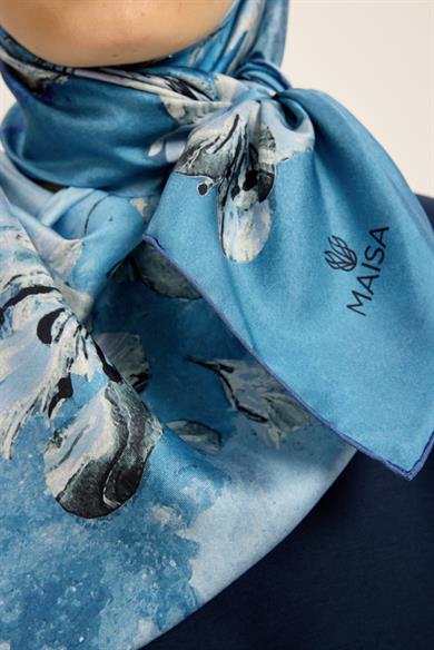 NARİN TİVİL İPEK EŞARP 90*90 CM - MAVİ