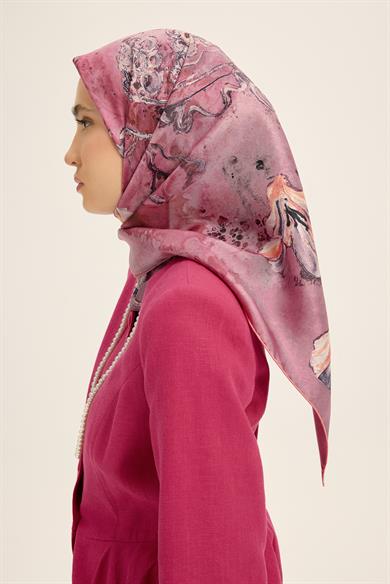 NARİN TİVİL İPEK EŞARP 90*90 CM - PEMBE