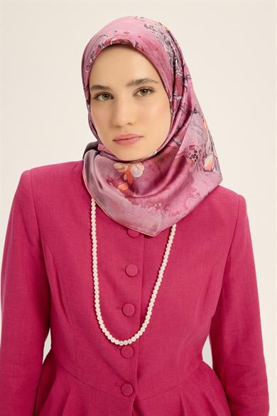 NARİN TİVİL İPEK EŞARP 90*90 CM - PEMBE