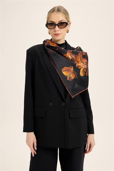 NARİN TİVİL İPEK EŞARP 90*90 CM - SİYAH