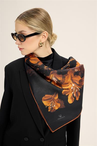 NARİN TİVİL İPEK EŞARP 90*90 CM - SİYAH