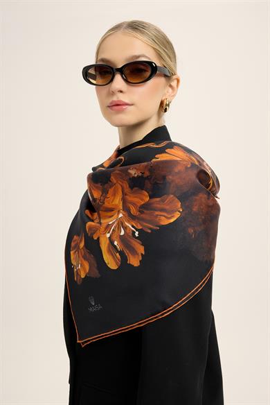 NARİN TİVİL İPEK EŞARP 90*90 CM - SİYAH