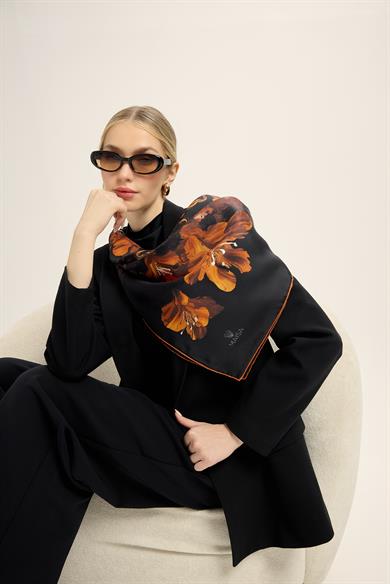 NARİN TİVİL İPEK EŞARP 90*90 CM - SİYAH