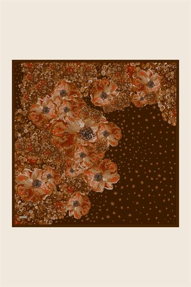 NARLA MULBERRY İPEK EŞARP 90*90 CM - KAHVERENGİ