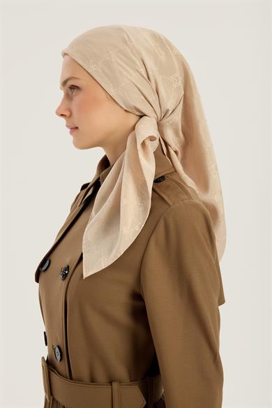 NEDA PAMUK İPEK EŞARP 90*90 CM - BEJ