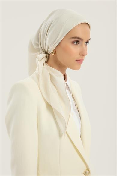 NEDA PAMUK İPEK EŞARP 90*90 CM - EKRU