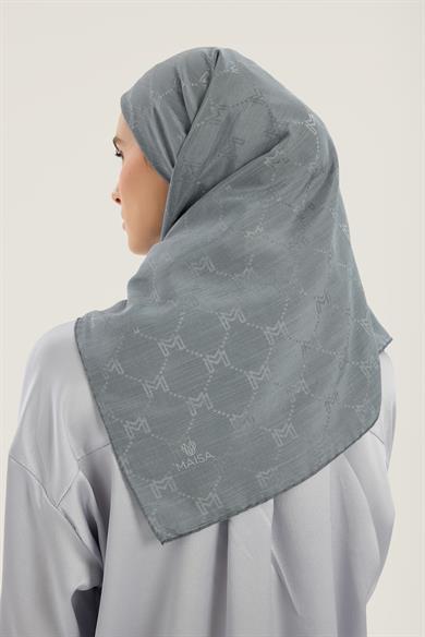 NEDA PAMUK İPEK EŞARP 90*90 CM - GRİ