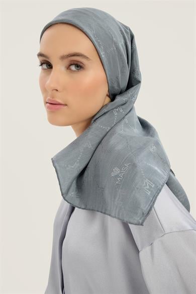 NEDA PAMUK İPEK EŞARP 90*90 CM - GRİ