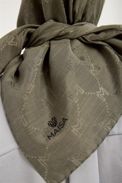 NEDA PAMUK İPEK EŞARP 90*90 CM - HAKİ