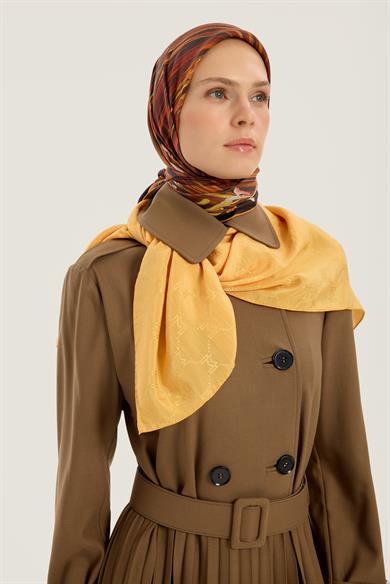 NEDA PAMUK İPEK EŞARP 90*90 CM - HARDAL