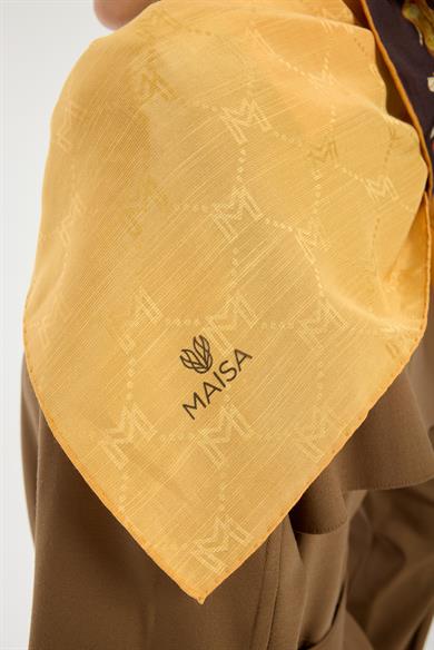 NEDA PAMUK İPEK EŞARP 90*90 CM - HARDAL