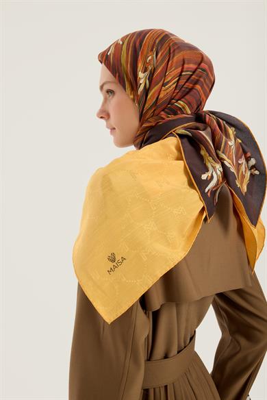 NEDA PAMUK İPEK EŞARP 90*90 CM - HARDAL