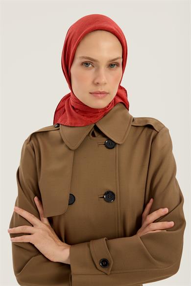 NEDA PAMUK İPEK EŞARP 90*90 CM - KİREMİT