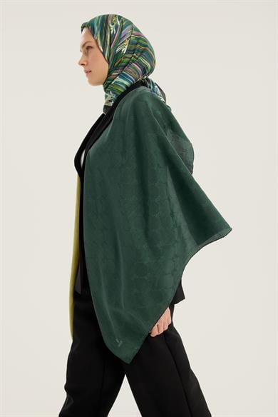 NEDA PAMUK İPEK EŞARP 90*90 CM - KOYU YEŞİL