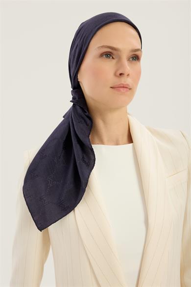 NEDA PAMUK İPEK EŞARP 90*90 CM - LACİVERT