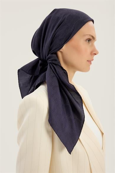 NEDA PAMUK İPEK EŞARP 90*90 CM - LACİVERT