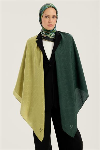 NEDA PAMUK İPEK EŞARP 90*90 CM - YAĞ YEŞİLİ