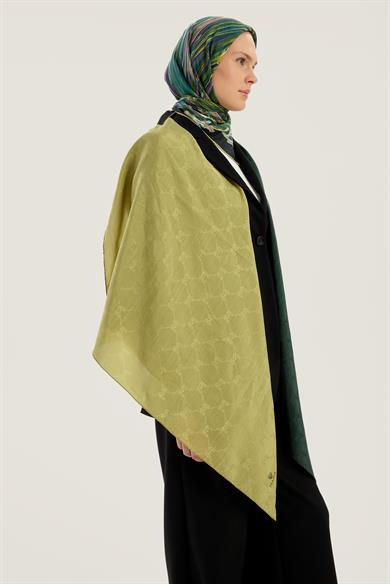 NEDA PAMUK İPEK EŞARP 90*90 CM - YAĞ YEŞİLİ