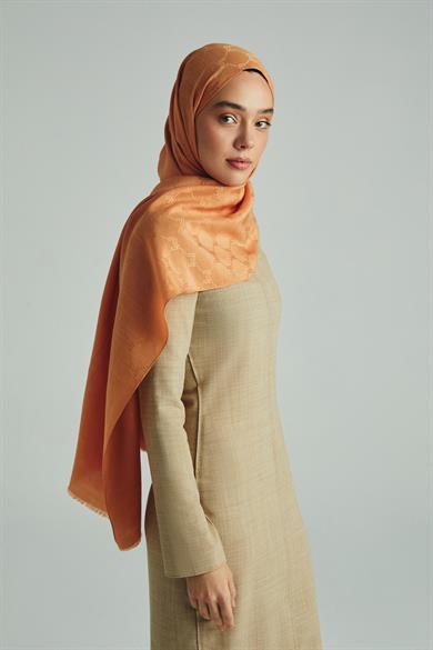 NEDA PAMUK İPEK ŞAL 70*190 CM - AÇIK TURUNCU