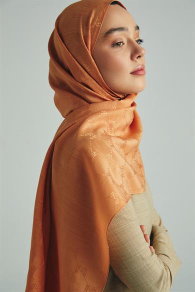 NEDA PAMUK İPEK ŞAL 70*190 CM - AÇIK TURUNCU