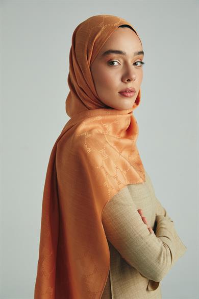 NEDA PAMUK İPEK ŞAL 70*190 CM - AÇIK TURUNCU