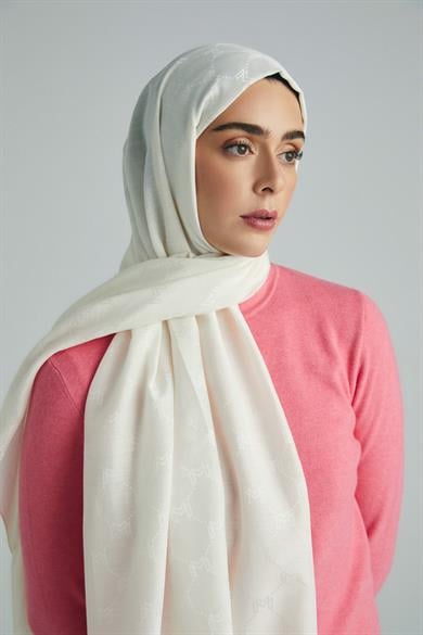 NEDA PAMUK İPEK ŞAL 70*190 CM - EKRU