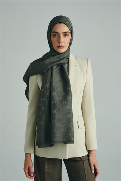 NEDA PAMUK İPEK ŞAL 70*190 CM - HAKİ