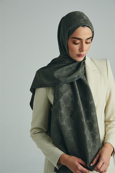 NEDA PAMUK İPEK ŞAL 70*190 CM - HAKİ