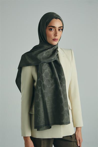 NEDA PAMUK İPEK ŞAL 70*190 CM - HAKİ