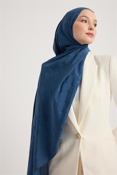 NEDA PAMUK İPEK ŞAL 70*190 CM - INDIGO