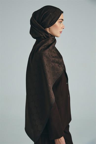 NEDA PAMUK İPEK ŞAL 70*190 CM - KAHVERENGİ