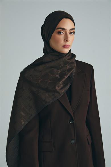NEDA PAMUK İPEK ŞAL 70*190 CM - KAHVERENGİ