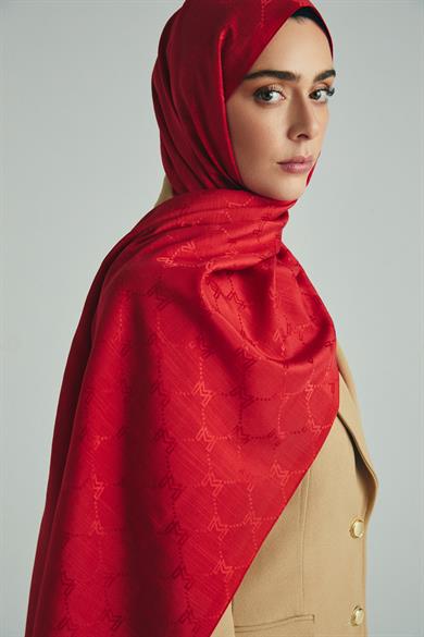 NEDA PAMUK İPEK ŞAL 70*190 CM - KIRMIZI