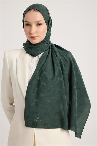 NEDA PAMUK İPEK ŞAL 70*190 CM - KOYU YEŞİL