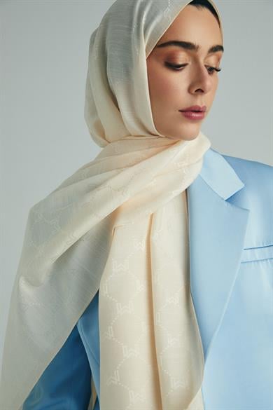 NEDA PAMUK İPEK ŞAL 70*190 CM - KREM