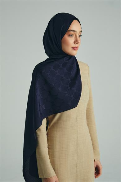 NEDA PAMUK İPEK ŞAL 70*190 CM - LACİVERT