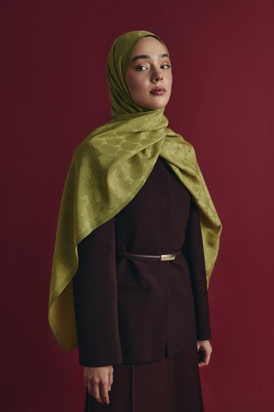 NEDA PAMUK İPEK ŞAL 70*190 CM - YAĞ YEŞİLİ
