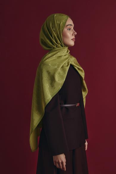 NEDA PAMUK İPEK ŞAL 70*190 CM - YAĞ YEŞİLİ