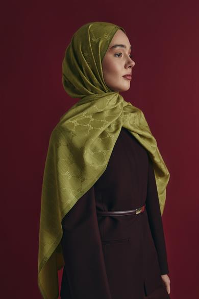 NEDA PAMUK İPEK ŞAL 70*190 CM - YAĞ YEŞİLİ