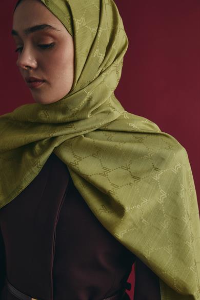 NEDA PAMUK İPEK ŞAL 70*190 CM - YAĞ YEŞİLİ