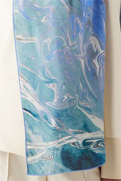 NEFES KREP İPEK ŞAL 70*190 CM - AÇIK MAVİ