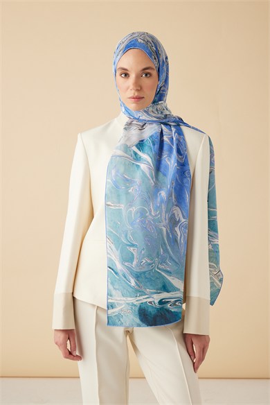 NEFES KREP İPEK ŞAL 70*190 CM - AÇIK MAVİ