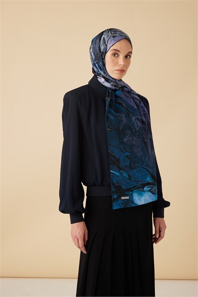 NEFES KREP İPEK ŞAL 70*190 CM - GECE MAVİSİ